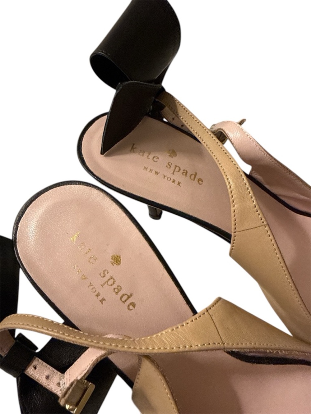 Kate Spade Jax Nude & Black Bows Black trim Slingback 3" Heels